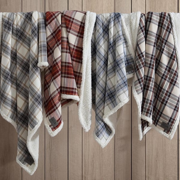 Eddie Bauer  Throw Blanket Super Soft Reversible Cotton Flannel Sherpa Bedding Ideal Christmas ampamp White Elephant Gifts Cozy Plaid Home Decor Montlake Plaid Red ThrowMontlake Plaid Red