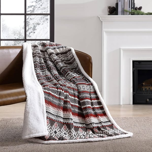 Eddie Bauer  Throw Blanket Super Soft Reversible Sherpa Fleece Bedding Ideal Christmas ampamp White Elephant Gifts Cozy Plaid Home Decor Fair Isle Peak ThrowSycamore RedCharcoalWhite