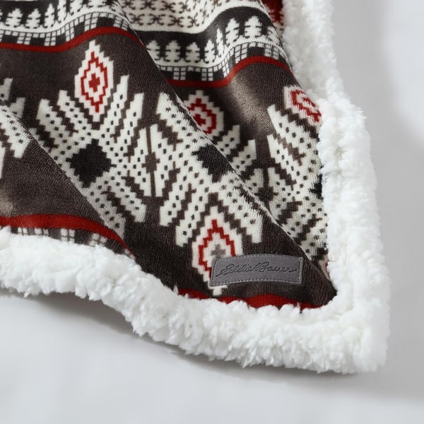 Eddie Bauer  Throw Blanket Super Soft Reversible Sherpa Fleece Bedding Ideal Christmas ampamp White Elephant Gifts Cozy Plaid Home Decor Fair Isle Peak ThrowSycamore RedCharcoalWhite