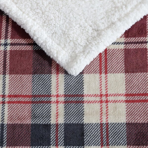 Eddie Bauer  Throw Blanket Super Soft Reversible Sherpa Fleece Bedding Ideal Christmas ampamp White Elephant Gifts Cozy Plaid Home Decor Fair Isle Peak ThrowTrailhead Plaid Red