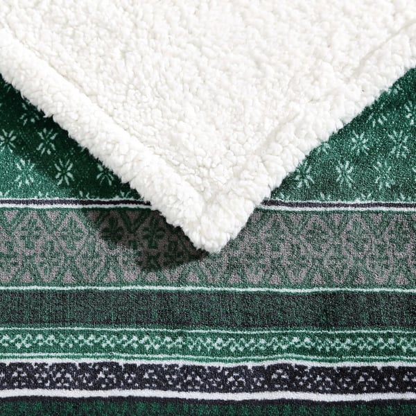 Eddie Bauer  Throw Blanket Super Soft Reversible Sherpa Fleece Bedding Ideal Christmas ampamp White Elephant Gifts Cozy Plaid Home Decor Fair Isle Peak ThrowFair Isle Green