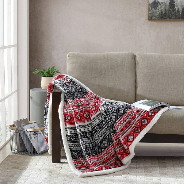 Eddie Bauer  Throw Blanket Super Soft Reversible Sherpa Fleece Bedding Ideal Christmas ampamp White Elephant Gifts Cozy Plaid Home Decor Fair Isle Peak ThrowFair Isle RedBlack