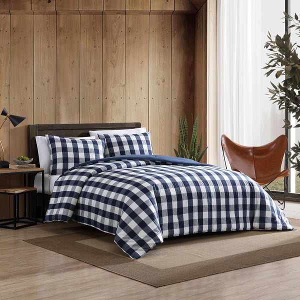 Eddie Bauer  Twin Comforter Set Reversible Cotton Bedding with Matching Sham Stylish Plaid Home Decor Lakehouse Blue TwinTwin