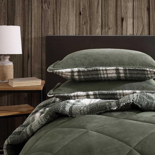 Eddie Bauer  Twin Comforter Set Reversible Microsuede Bedding with Matching Sham Super Soft Plaid Home Decor OekoTex Certified Big Lake Plaid Green TwinBig Lake Plaid Green