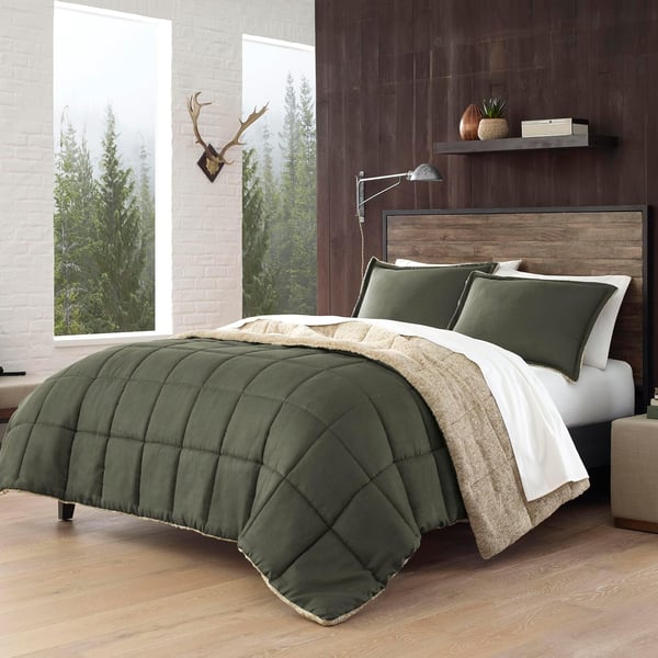 Eddie Bauer  Twin Comforter Set Reversible Sherpa Bedding with Matching Shams Cozy ampamp Warm Home Decor Sherwood Brown TwinSherwood Green