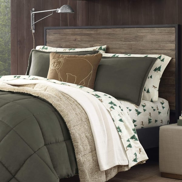 Eddie Bauer  Twin Comforter Set Reversible Sherpa Bedding with Matching Shams Cozy ampamp Warm Home Decor Sherwood Brown TwinSherwood Green