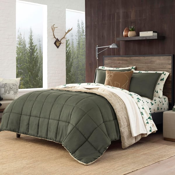 Eddie Bauer  Twin Comforter Set Reversible Sherpa Bedding with Matching Shams Cozy ampamp Warm Home Decor Sherwood Brown TwinSherwood Green