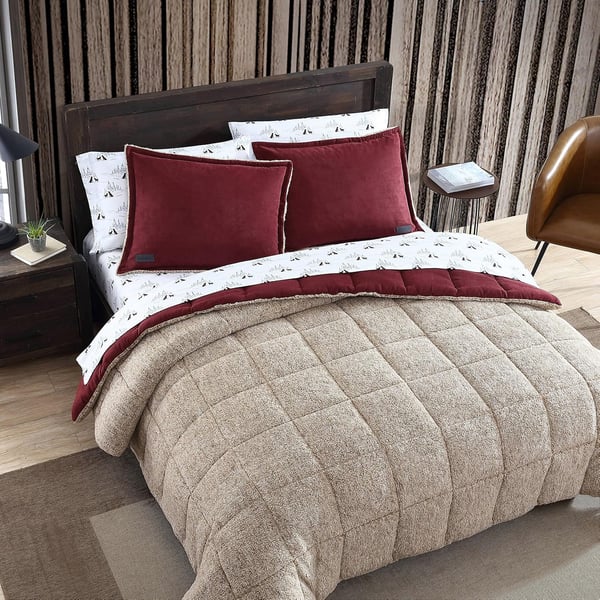 Eddie Bauer  Twin Comforter Set Reversible Sherpa Bedding with Matching Shams Cozy ampamp Warm Home Decor Sherwood Brown TwinSherwood Red