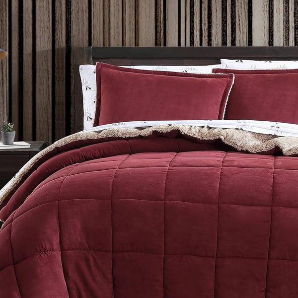 Eddie Bauer  Twin Comforter Set Reversible Sherpa Bedding with Matching Shams Cozy ampamp Warm Home Decor Sherwood Brown TwinSherwood Red