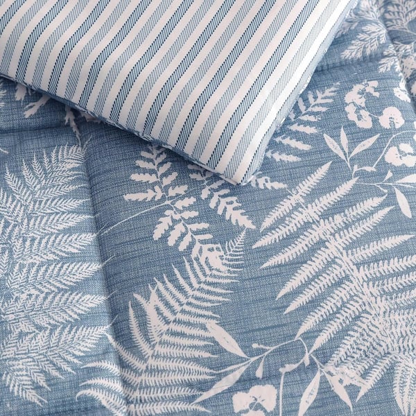 Eddie Bauer  Twin Comforter Set Soft Reversible Bedding with Matching Sham Wildflower Inspired Home Decor with Stripe Reverse Fern Garden Blue TwinKing Fern Garden Blue