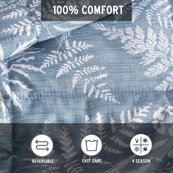 Eddie Bauer  Twin Comforter Set Soft Reversible Bedding with Matching Sham Wildflower Inspired Home Decor with Stripe Reverse Fern Garden Blue TwinKing Fern Garden Blue