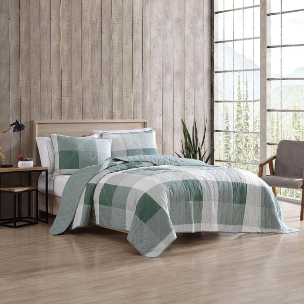 Eddie Bauer  Twin Quilt Set Cotton Reversible Bedding with Matching Sham Medium Weight Home Decor Boulder Green TwinEddie Bauer  Twin Quilt Set Cotton Reversible Bedding with Matching Sham Medium Weight Home Decor Boulder Green Twin