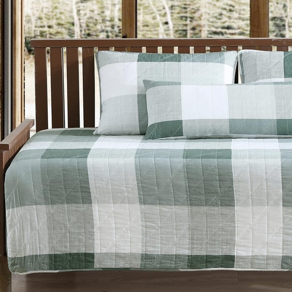 Eddie Bauer  Twin Quilt Set Cotton Reversible Bedding with Matching Sham Medium Weight Home Decor Boulder Grey TwinDaybed Green