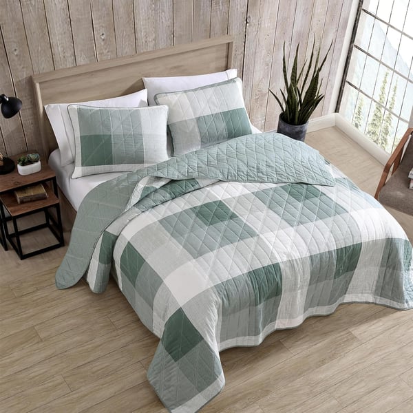 Eddie Bauer  Twin Quilt Set Cotton Reversible Bedding with Matching Sham Medium Weight Home Decor Boulder Grey TwinKing Green