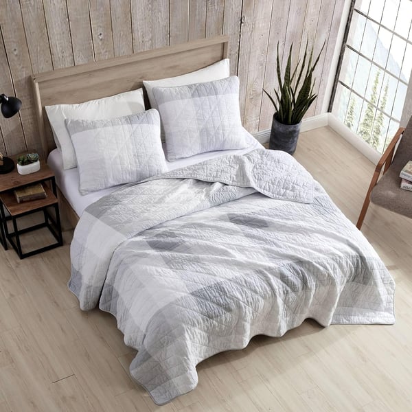 Eddie Bauer  Twin Quilt Set Cotton Reversible Bedding with Matching Sham Medium Weight Home Decor Boulder Grey TwinKing Grey