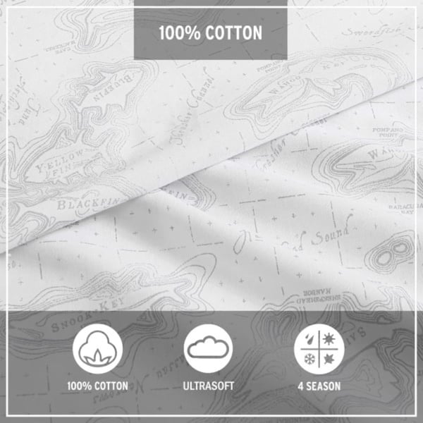 Eddie Bauer  Twin Sheets Cotton Percale Bedding Set Crisp amp Cool Home Decor Eddies Oar 3 pieces Twin White and BlueFull Fish Atol WhiteGrey