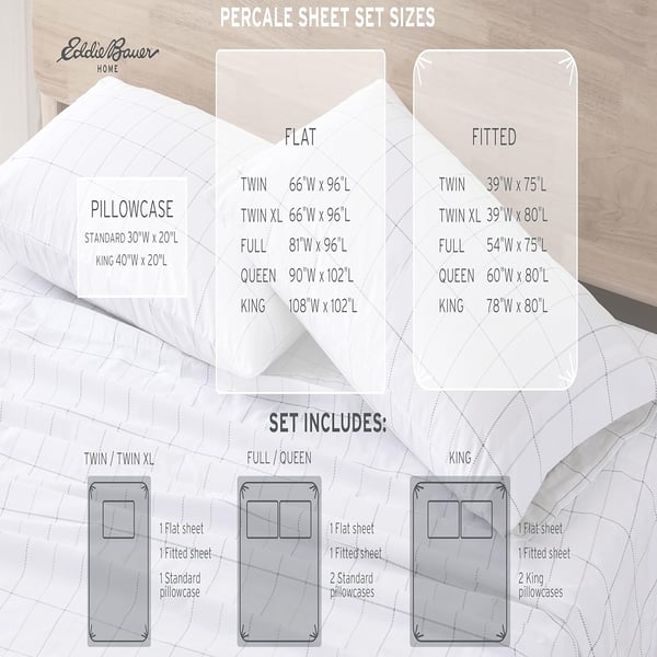 Eddie Bauer  Twin Sheets Cotton Percale Bedding Set Crisp amp Cool Home Decor Eddies Oar 3 pieces Twin White and BlueQueen Northern Plaid WhiteGrey