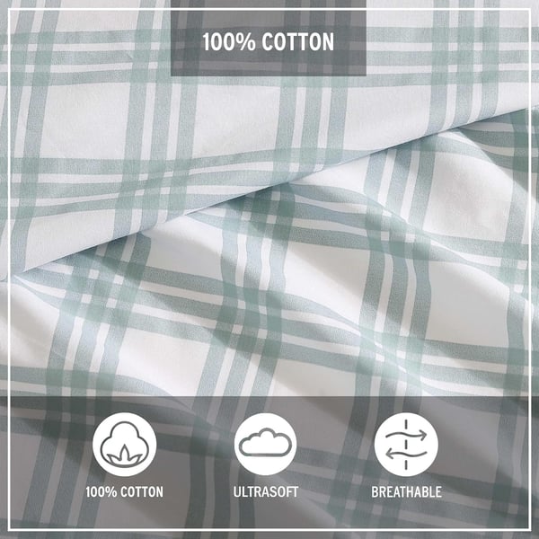 Eddie Bauer  Twin Sheets Cotton Percale Bedding Set Crisp amp Cool Home Decor Light Green Plaid TwinFull Basic Plaid Light Green