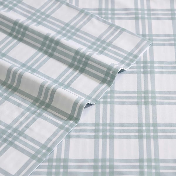 Eddie Bauer  Twin Sheets Cotton Percale Bedding Set Crisp amp Cool Home Decor Light Green Plaid TwinKing Basic Plaid Light Green