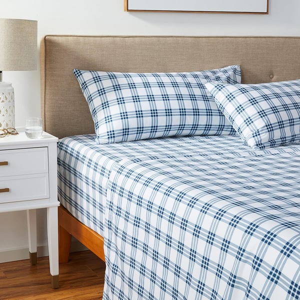 Eddie Bauer Home Sheets Cotton Percale Bedding Set Crisp  Cool Stylish Home Decor4 pcs Queen Northern Plaid GreyWhiteBasic Plaid Navy