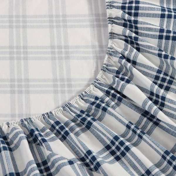 Eddie Bauer Home Sheets Cotton Percale Bedding Set Crisp  Cool Stylish Home Decor4 pcs Queen Northern Plaid GreyWhiteBasic Plaid Navy