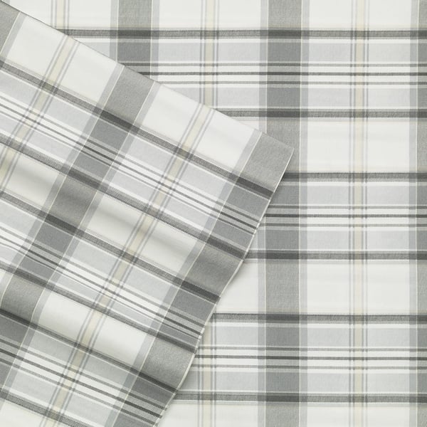 Eddie Bauer Home Sheets Cotton Percale Bedding Set Crisp  Cool Stylish Home Decor4 pcs Queen Northern Plaid GreyWhiteChinook Plaid