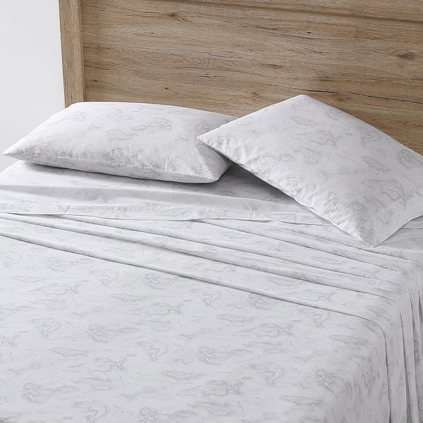 Eddie Bauer Home Sheets Cotton Percale Bedding Set Crisp  Cool Stylish Home Decor4 pcs Queen Northern Plaid GreyWhiteFish Atol WhiteGrey