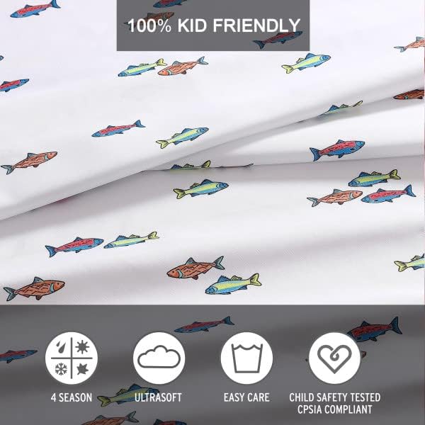 Eddie Bauer Kids  Twin Sheets Stain Resistant Kids Bedding Ideal for Toddler Bedding Set Vivid Stripe Blue TwinFish Lake WhiteMulti Queen