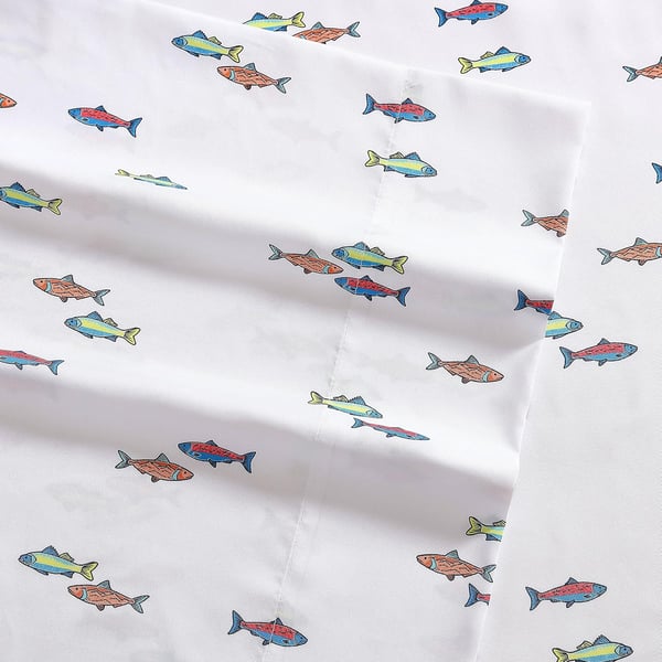 Eddie Bauer Kids  Twin Sheets Stain Resistant Kids Bedding Ideal for Toddler Bedding Set Vivid Stripe Blue TwinFish Lake WhiteMulti Twin