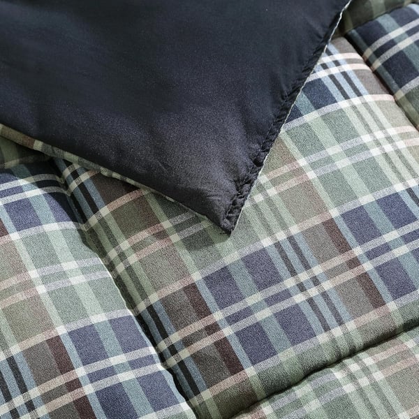 Eddie Bauer King Comforter Set Reversible Microsuede Bedding with Matching Shams Casual Home Decor Rugged Plaid Brown KingRugged Navy