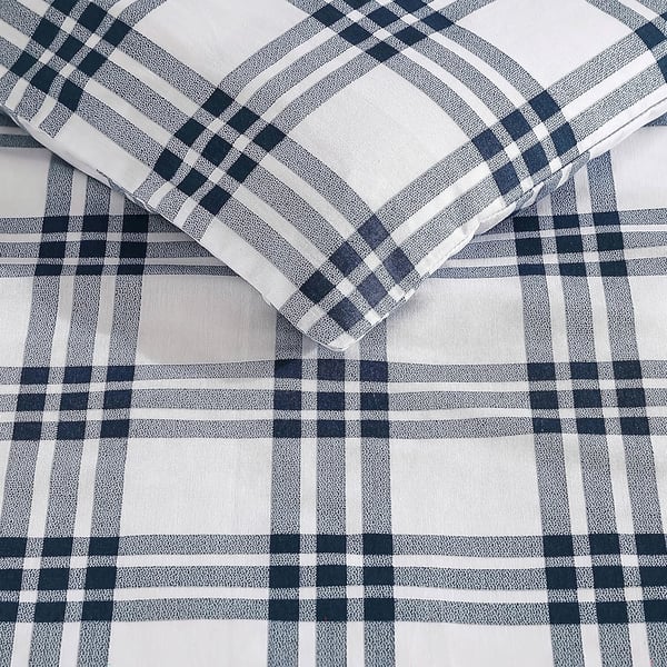 Eddie Bauer King Duvet Cover Set Cotton Bedding Set with Matching Shams Casual Home Dcor Ticking Stripe Navy KingBasic Plaid Navy