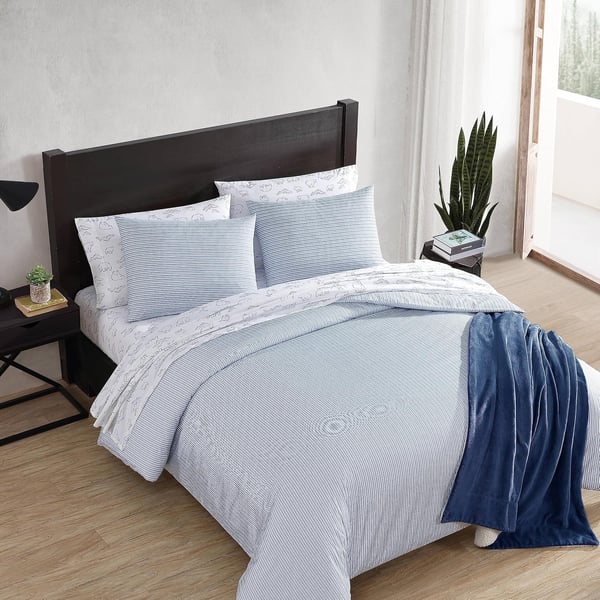 Eddie Bauer King Duvet Cover Set Cotton Bedding Set with Matching Shams Casual Home Dcor Ticking Stripe Navy KingTicking Stripe Navy