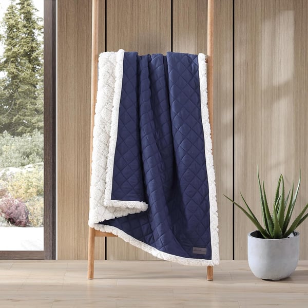 Eddie Bauer Throw Blanket Reversible Sherpa Fleece Bedding Home Decor for All Seasons Solid Navy Blue 50 x 60Solid Navy Blue