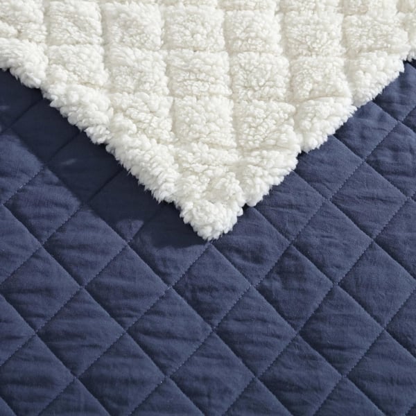 Eddie Bauer Throw Blanket Reversible Sherpa Fleece Bedding Home Decor for All Seasons Solid Navy Blue 50 x 60Solid Navy Blue