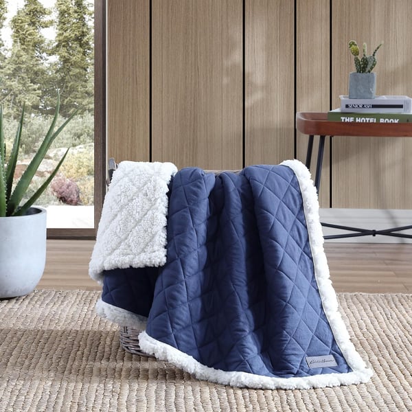 Eddie Bauer Throw Blanket Reversible Sherpa Fleece Bedding Home Decor for All Seasons Solid Navy Blue 50 x 60Solid Navy Blue