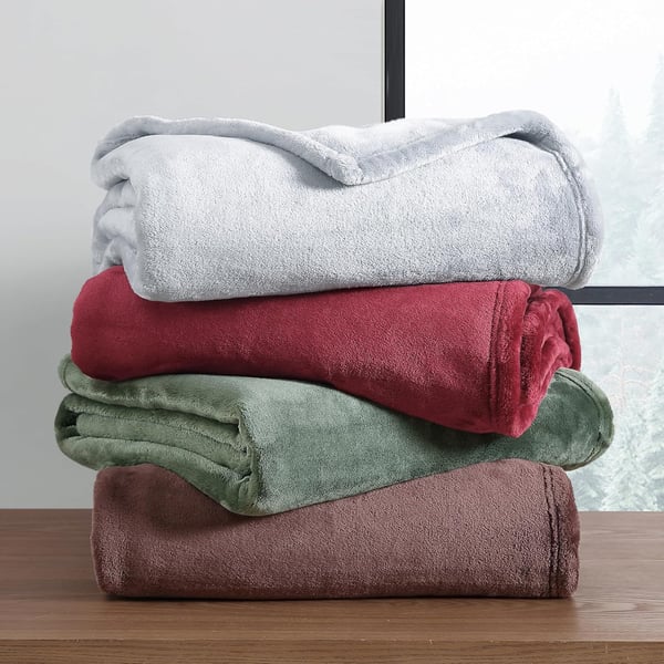 Eddie Bauer Throw Blanket Ultra Soft Plush Home Dcor All Season Bedding Ultra Lux Solid Red 50 x 60Fleece Reverse Grey