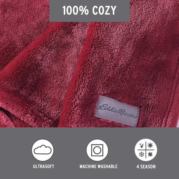 Eddie Bauer Throw Blanket Ultra Soft Plush Home Dcor All Season Bedding Ultra Lux Solid Red 50 x 60Fleece Reverse Red