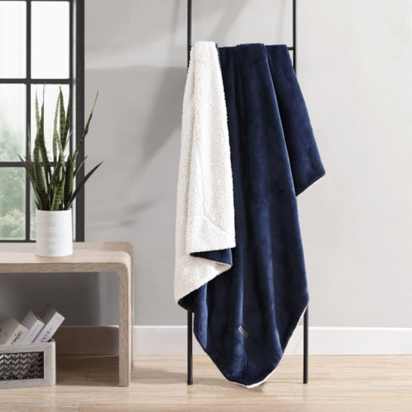 Eddie Bauer Throw Blanket Ultra Soft Plush Home Dcor All Season Bedding Ultra Lux Solid Red 50 x 60Sherpa Reverse Blue