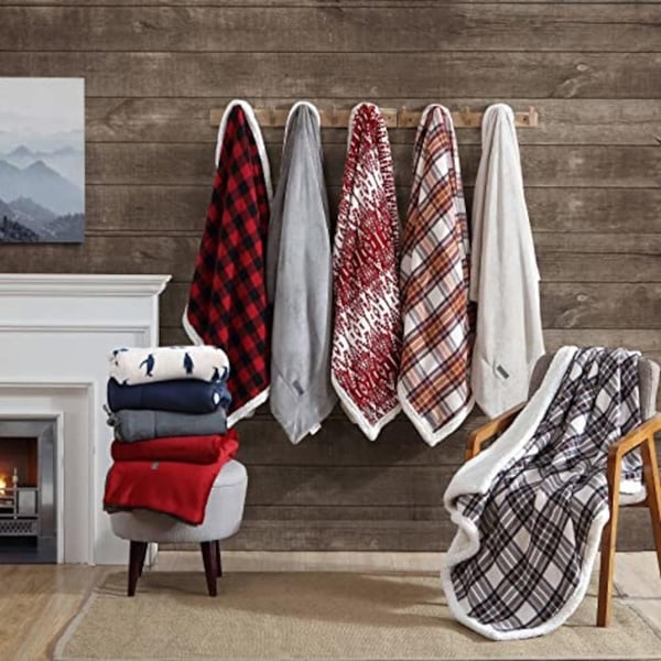 Eddie Bauer Throw Blanket with Pillow Reversible FlannelSherpa Bedding Buffalo Plaid Home Decor for All Seasons 2 Piece Set BlackWhite CheckRedBlack Check