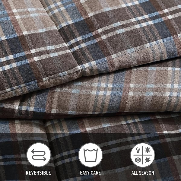 Eddie Bauer Twin Comforter Set Reversible Microsuede Bedding with Matching Shams Casual Home Decor Rugged Plaid Brown TwinRugged Plaid Brown King