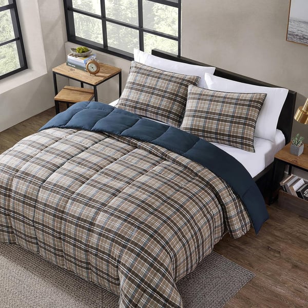 Eddie Bauer Twin Comforter Set Reversible Microsuede Bedding with Matching Shams Casual Home Decor Rugged Plaid Brown TwinRugged Plaid Brown Twin