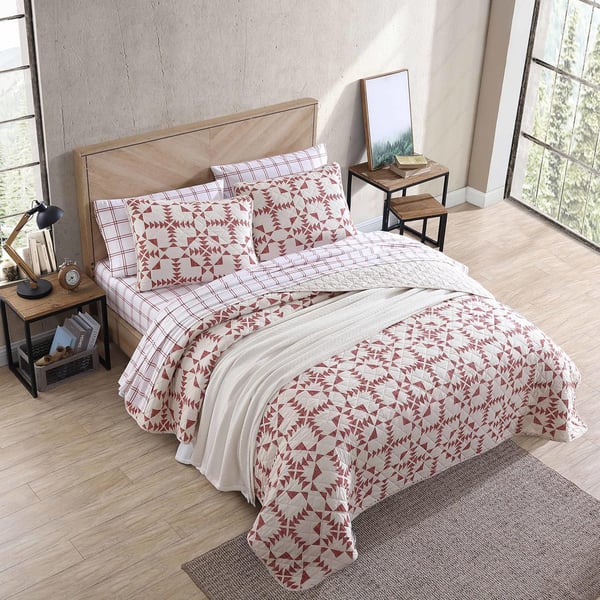 Eddie Bauer Twin Quilt Set Cotton Reversible Bedding Set All Season Lodge Home Dcor Arrowhead Red TwinQuilt Set King Arrowhead RedIvory