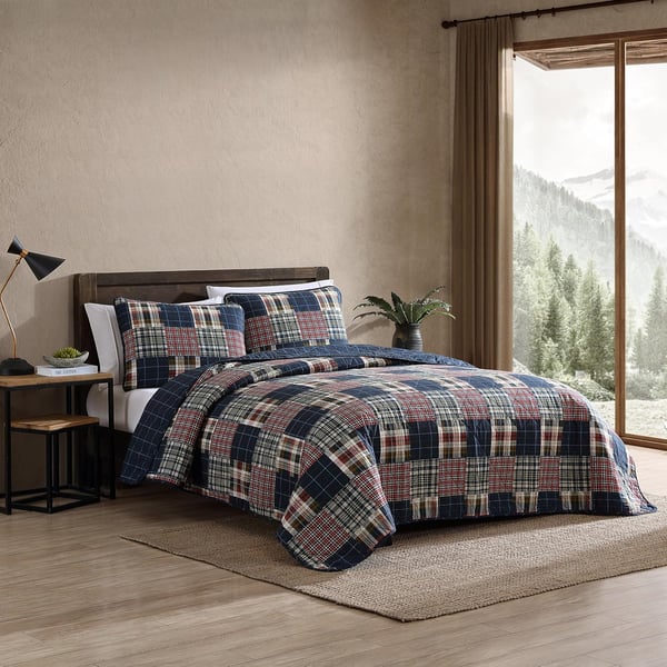 Eddie Bauer Twin Quilt Set Cotton Reversible Bedding Set All Season Lodge Home Dcor Madrona Plaid Navy TwinMadrona NavyRed King