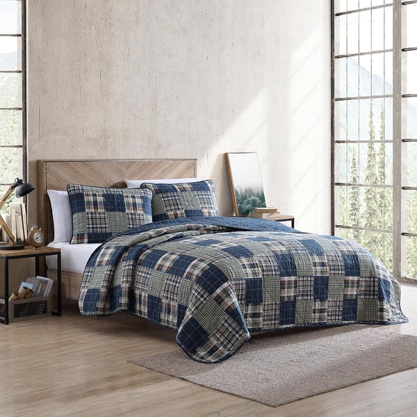 Eddie Bauer Twin Quilt Set Cotton Reversible Bedding Set All Season Lodge Home Dcor Madrona Plaid Navy TwinMadrona Plaid NavyGreen Queen