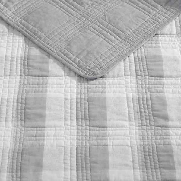 Eddie Bauer Twin Quilt Set Cotton Reversible Bedding with Matching Sham Home Decor for All Seasons Lakehouse Plaid Light Grey TwinQueen Light Grey