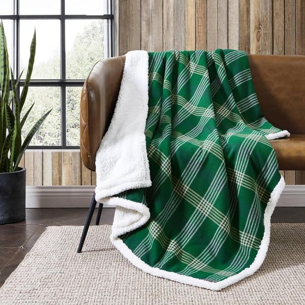 Eddie Bauer  Throw Blanket Cotton Flannel Home Decor All Season Reversible Sherpa Bedding Winslow Charcoal ThrowUnion Bay Green