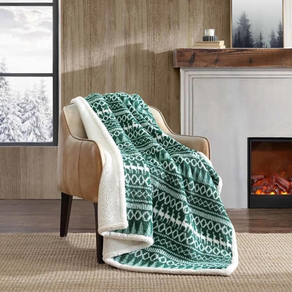 Eddie Bauer  Throw Blanket Reversible Sherpa Bedding Warm amp Lightweight Home Decor for Colder Months Alpine Fair Isle ThrowAlpine Fair Isle Green Throw