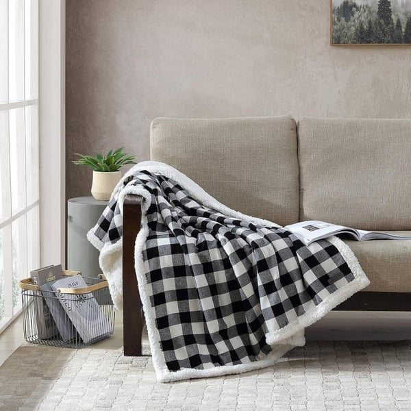 Eddie Bauer  Throw Blanket Reversible Sherpa Fleece Bedding Buffalo Plaid Home Decor for All Seasons Black Check ThrowThrow Black Check