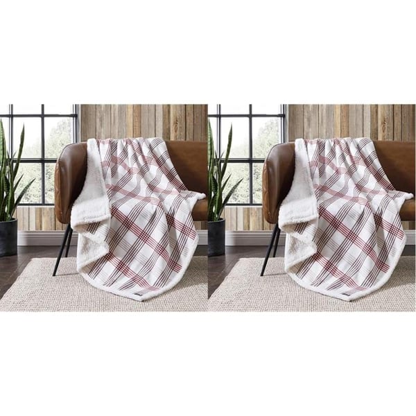 Eddie Bauer  Throw Blanket Super Soft Reversible Cotton Flannel Sherpa Bedding Ideal Christmas ampamp White Elephant Gifts Cozy Plaid Home Decor Montlake Plaid Red ThrowUnion Bay RedKhaki