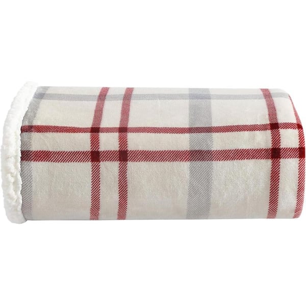 Eddie Bauer  Throw Blanket Super Soft Reversible Sherpa Fleece Bedding Ideal Christmas ampamp White Elephant Gifts Cozy Plaid Home Decor Fair Isle Peak ThrowNew Castle RedGreyIvory